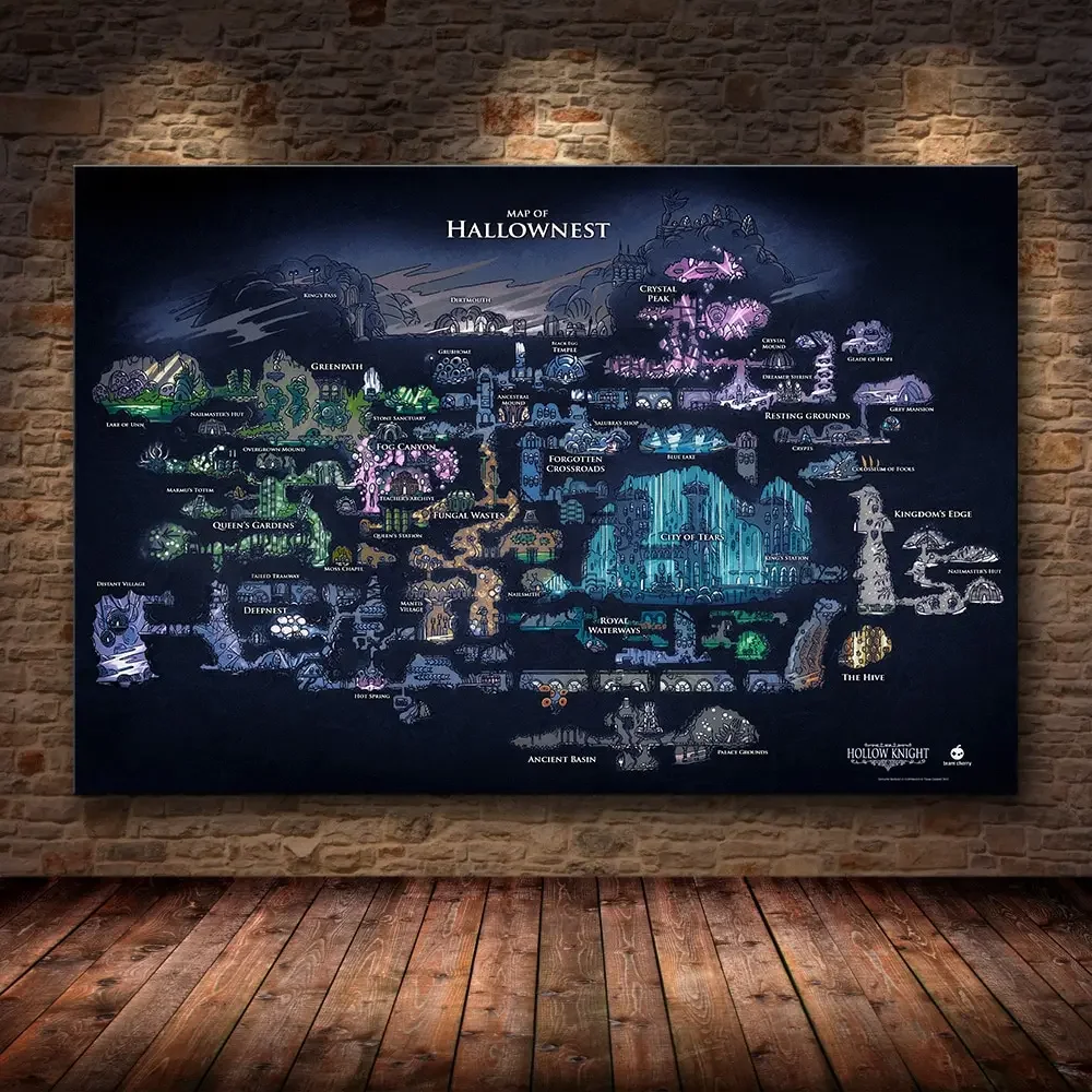 جوفاء فارس Hallownest خريطة لعبة المشارك HD قماش جدار الفن لغرفة ديكور المنزل الديكور اللوحة المشارك يطبع