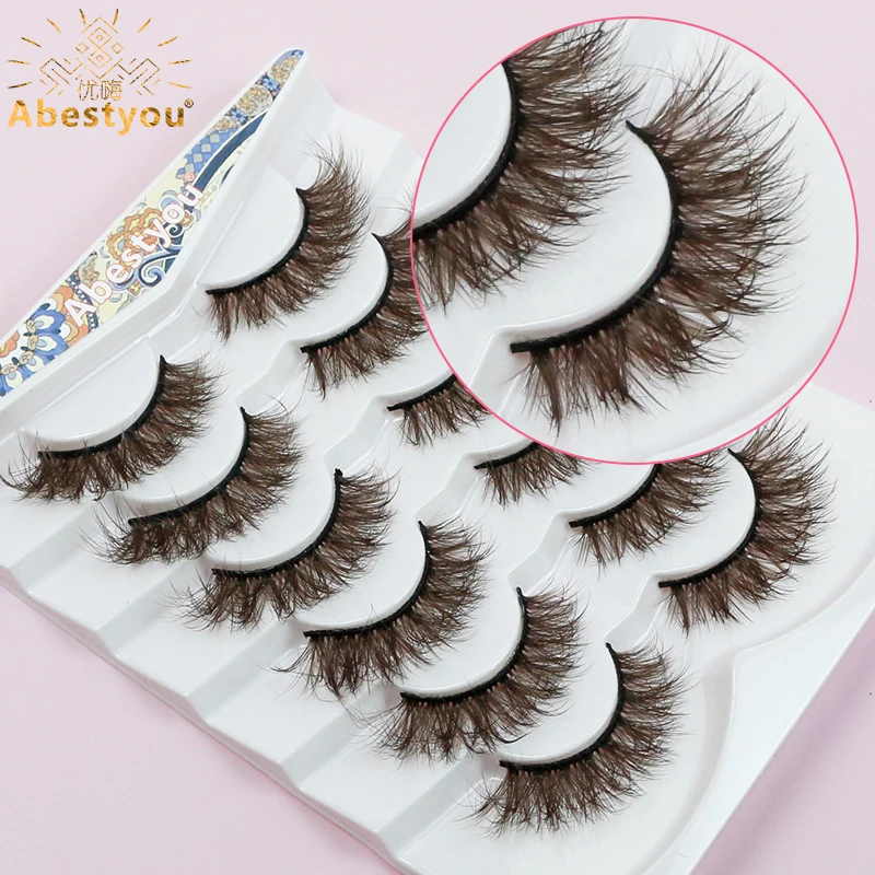 Abestyou 6/7 par prawdziwe norek jasna czekolada blond brązowy czerwony kolorowe naturalne włókno wegańskie puszyste naturalne włókno wegańskie tace na rzęsy