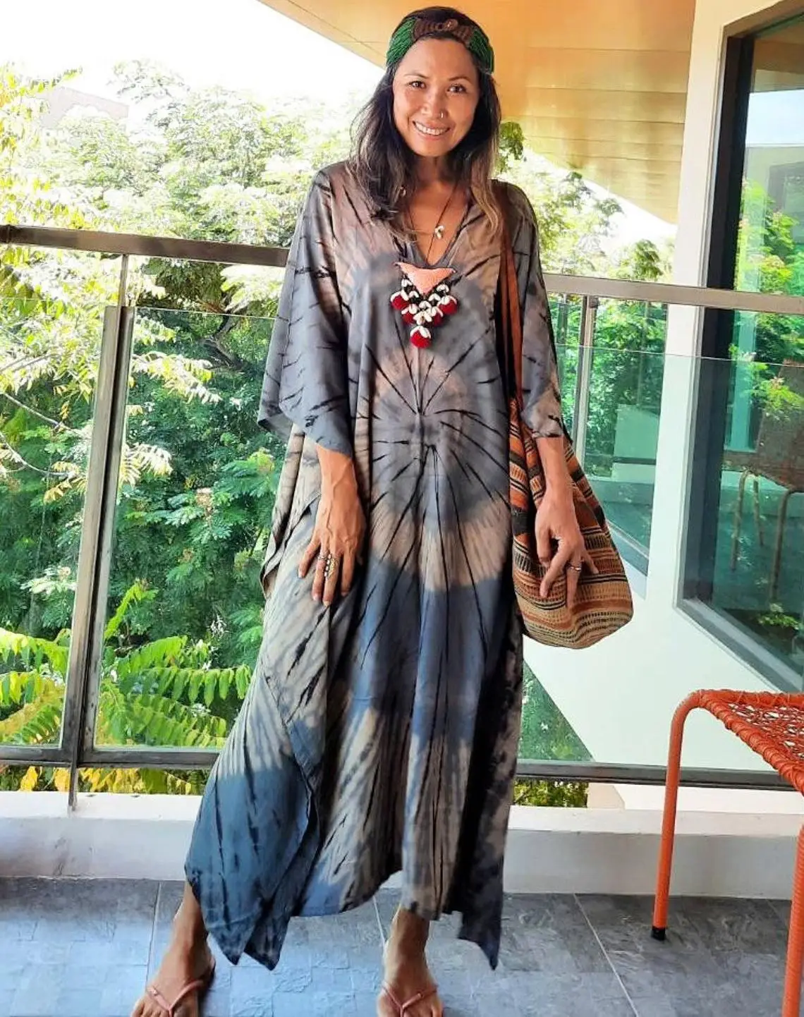 2022 Boho Print Bikini Cover-Up Long Kaftan Retro V-neck Beach Dress Women Summer Beach Wear Swim Suit Cover Up