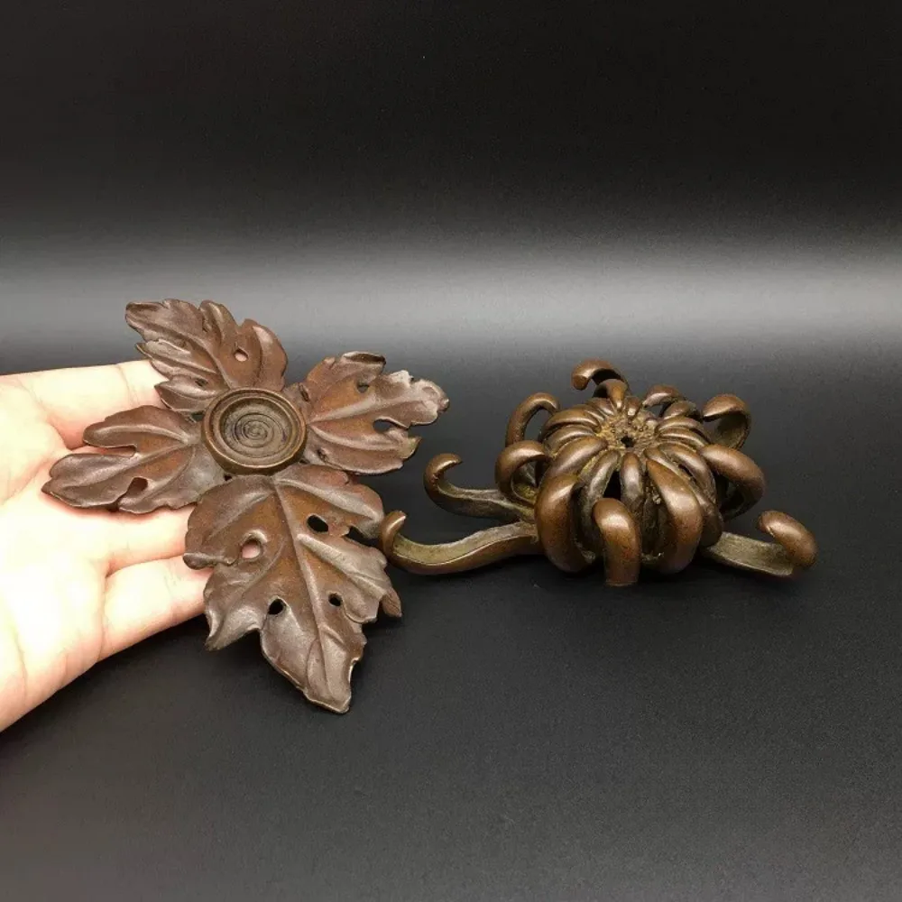 Solid Brass Chrysanthemum Incense Burner Antique Style Flower Shape Tower Cone Censer Home Decor Gift