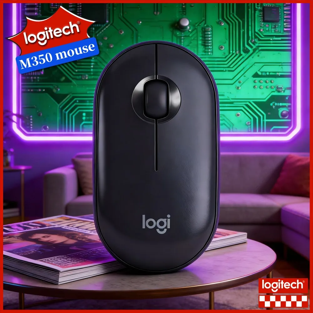 Logitech M350 Pebble Ergonomic Mouse - Comfortable Grip, Silent Operation, 10M Range, USB Receiver Included, 18-Month Battery