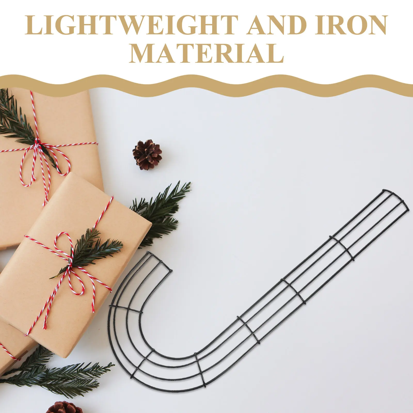 2Pcs Candy Cane Shaped Wreath Frame Iron Floral Wreath Form Wire Metal Hoop for Xmas DIY Decoration Craft Supplies Holiday Home