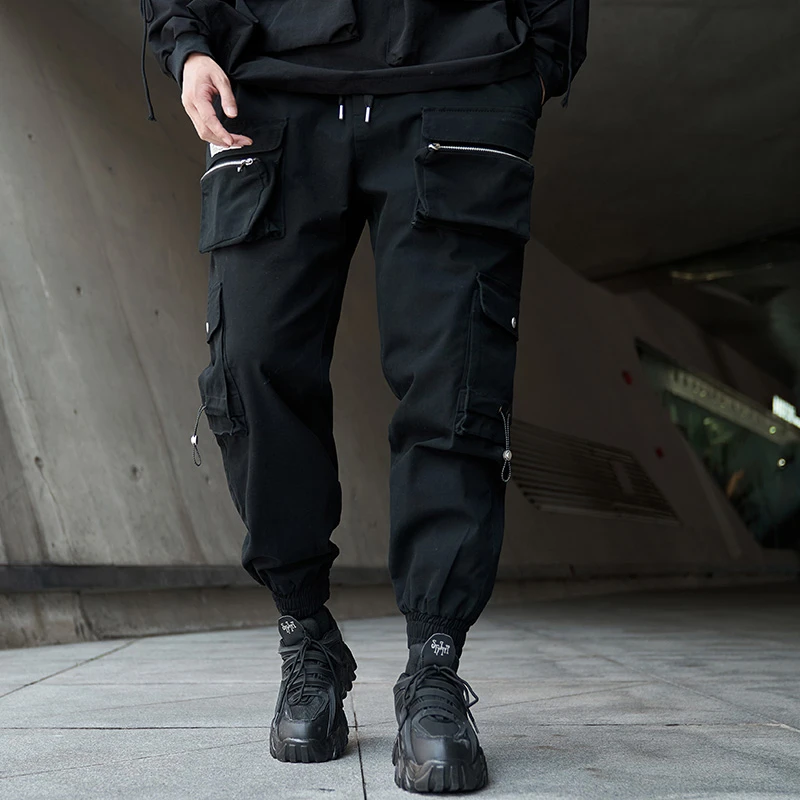 Pantalones Cargo de cintura elástica para hombre, pantalón estilo Hip Hop, holgado, con bolsillos militares, a la moda, para correr