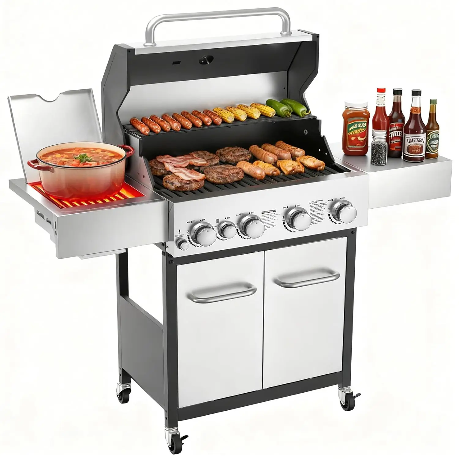 new 4 Burner Gas Grill with Side Burner, 4 Burner Outdoor Cooking Grill with Infrared Side Burner, Outdoor BBQ Grill, Customized