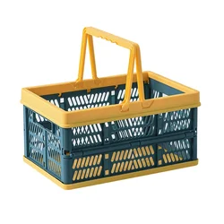 Plastic Food Containers Grocery Shopping Baskets Fruit Vegetable Snacks Boxes With Handles Folding Outdoor Picnic Storage Basket