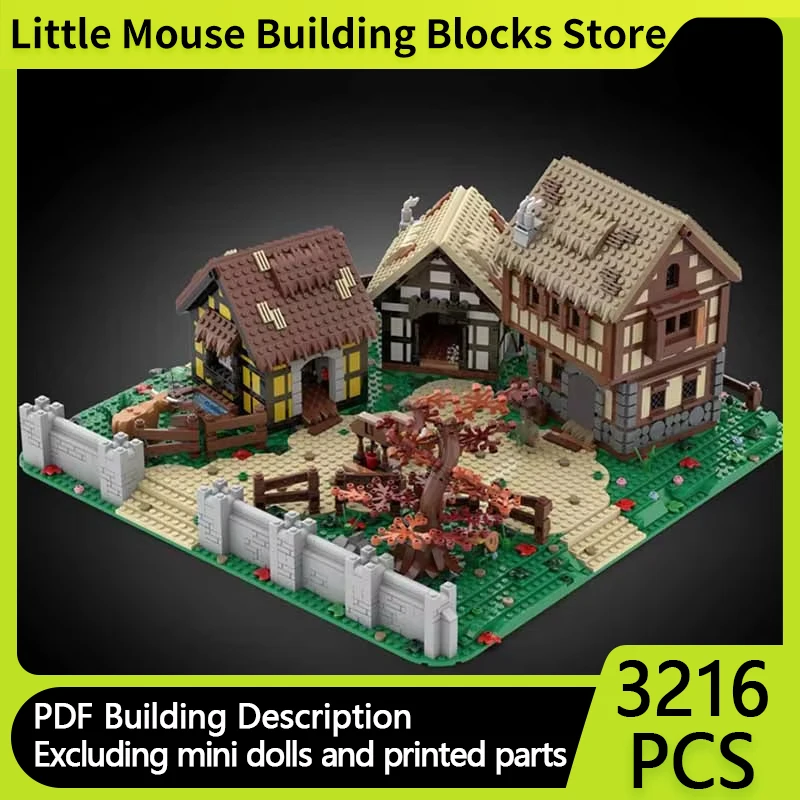 Medieval Castle Model MOC Building Bricks Medieval Thatched Cottages Modular Technology Gifts Holiday Assemble Children Toy Suit