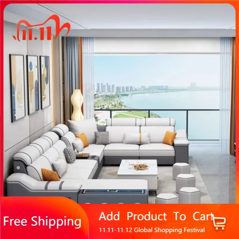 

Elegant Minimalist Sofa Electric Comfortable Leather Lounge Sofa Couple Luxury Apartment Woonkamer Banken Nordic Hotel Furniture