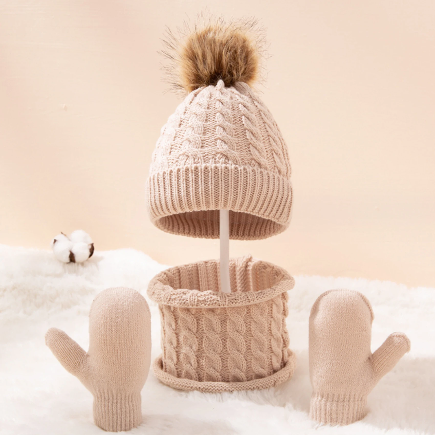 3 Teile/satz Kind Winter Hut Schal Fäustlinge Set Kleinkind Gestrickte Mädchen Kinder Hals Wärmer Jungen Wolle Im Freien Warme Haut-freundliche Handschuhe