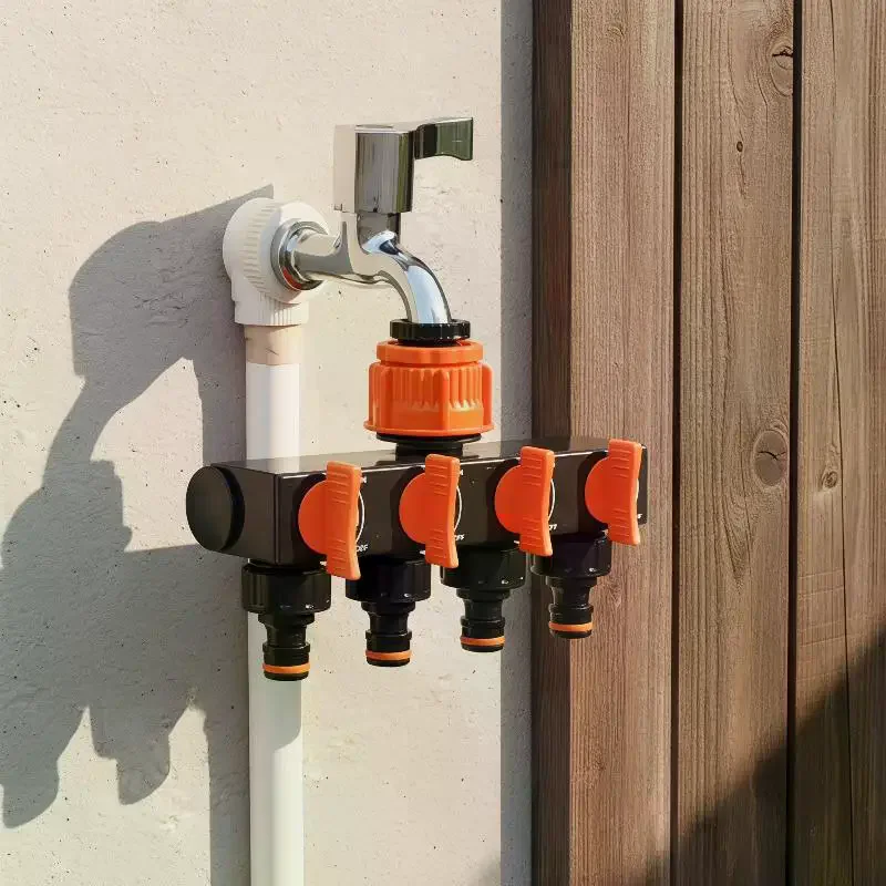 Garden Hose Pipe Splitter 4-Way Faucet Diverter Tap Hose Connector Splitter Four Independent Switches For Home Lawn Irrigation
