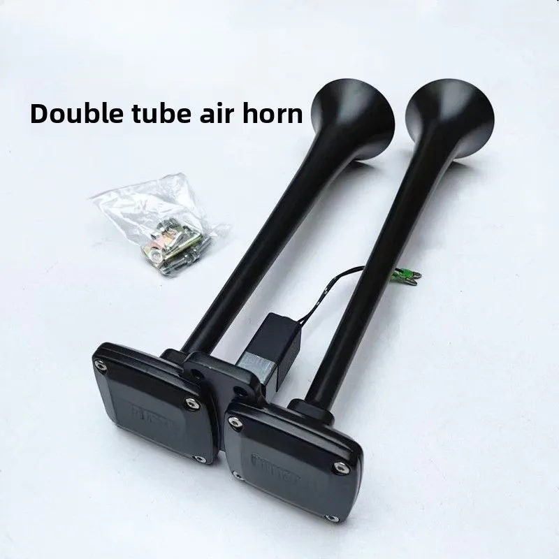 

Воздушный звуковой сигнал для автомобиля, грузовика, модифицированный супер громкий свисток, большой объем, воздушный звуковой сигнал для грузовика, 12 В, 24 В, двойная трубка