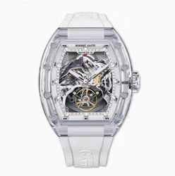 BONEST GATTI Men Automatic Watch 45mm Tonneau Crystal Case Mechanical ​3D Mount Everest Luminous Dial Fluororubber Strap