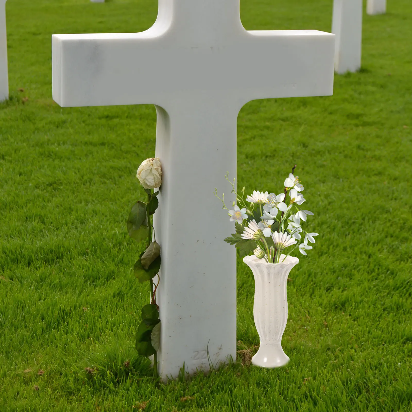 

Premium Memorial Vase for Graves Roman Style Ceramic Flower Holder Cemetery Decoration Weather Resistant Grave Flower Pot
