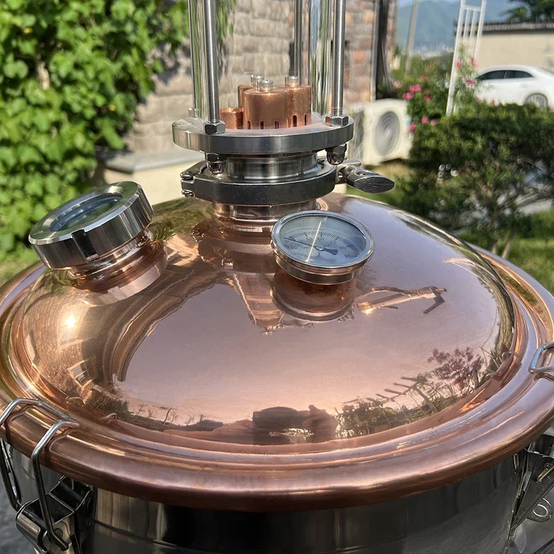 HOOLOO CT65Cu جهاز تقطير منزلي عمود كريستالي غطاء نحاسي كحول لا يزال جهاز ضوء القمر الروم ويسكي براندي تخمير