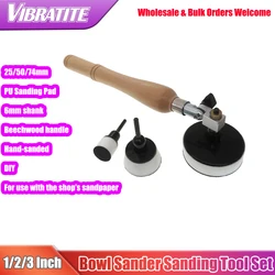 Bowl Sander Sanding Tool Hook&Loop Sanding PU Pad 1&2&3 Inch Long Hardwood Handle Sandpaper and Foam Pad for Woodworking DIY Too