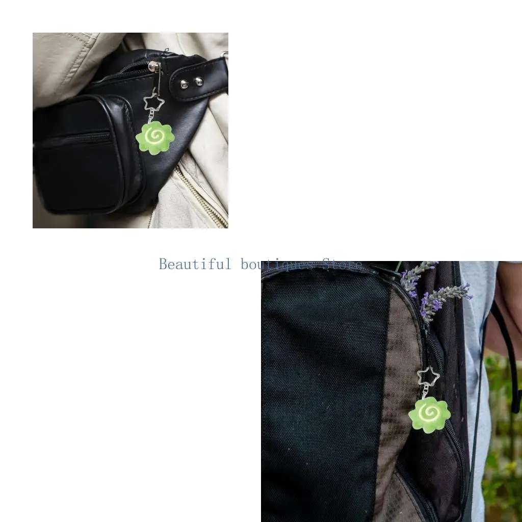 U4LF Lucky Green Plush Star Four Grass Keychain Charm for Phone Keys Accessory