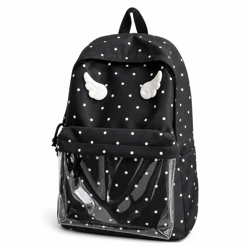 2 Sizes Polka Dot Backpack Large Capacity Polka Dot Pattern School Daypack Transparent Pocket Transparent Pocket Backpack