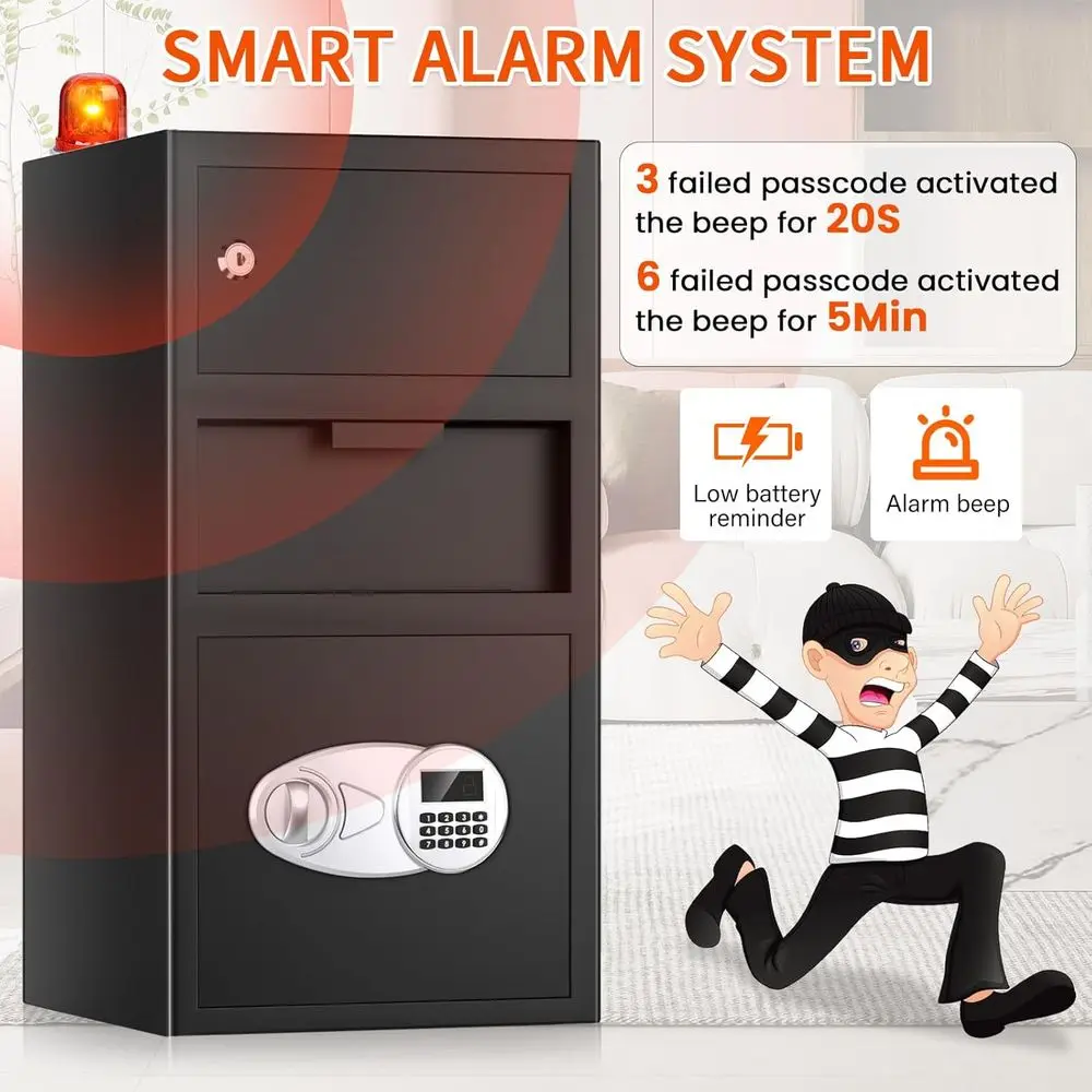 Cassaforte Robusta con Tastierino Digitale, Slot per Accesso Rapido e Chiave di Riserva per Uso Commerciale e Domestico