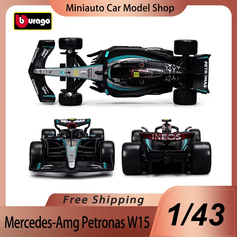 New Bburago 1:43 Mercedes-Amg W15 Alloy Miniature Diecast Model 2024 Benz Petronas F1 W15 Team #44 #64 Toys Car Model Kids Gift