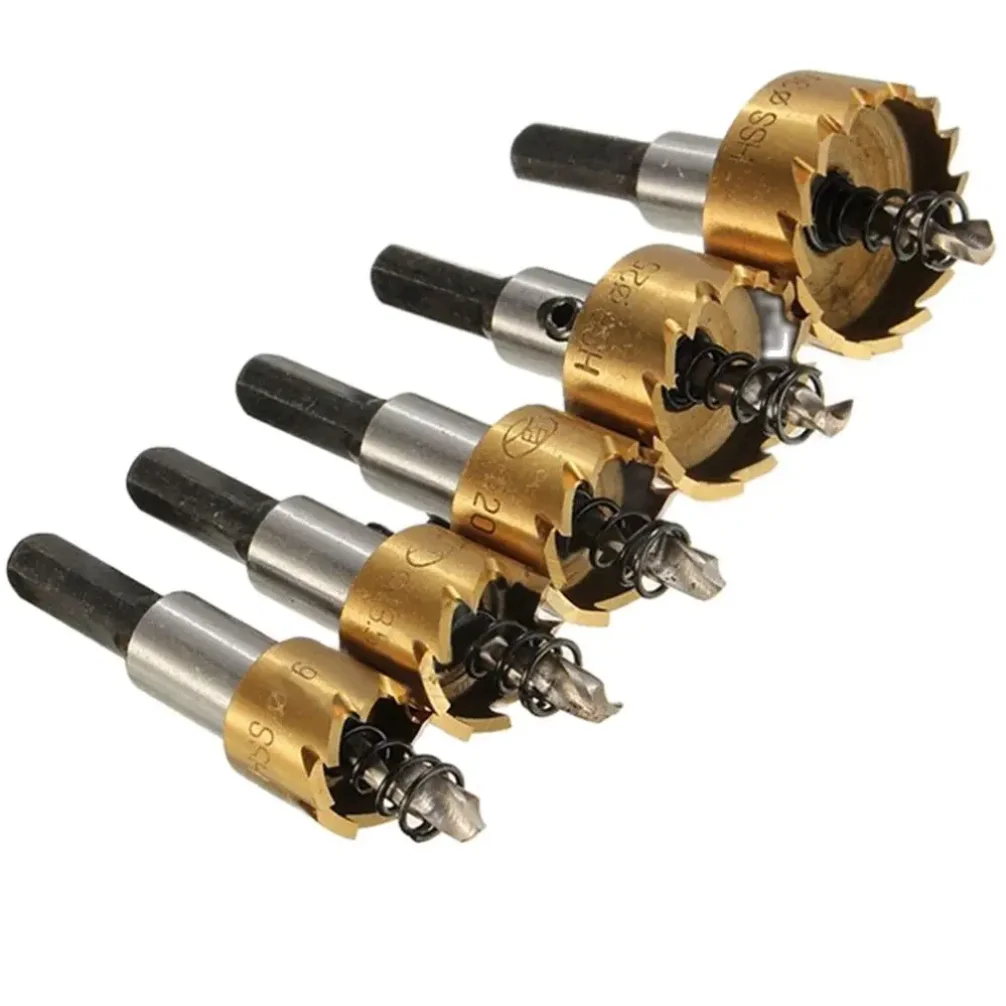 

5Pcs Titanium Coated HSS Drill Bit Hole Saw Set Stainless Steel Metal Alloy Cutting 16 18.5 20 25 30mm for Woodworking