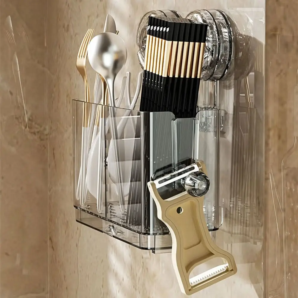 Пластиковая присоска, держатель для палочек для еды, большая емкость, влагостойкий ящик для хранения палочек для еды, настенный монтаж со сливным поддоном