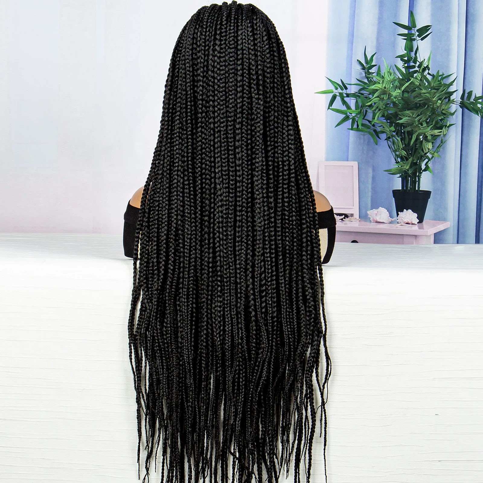 Synthetic Braided Wig Synthetic Hair Lace Front Wigs Box Braided Wigs for Black Women 36 Inches Micro Braids Wigs with Baby Hair