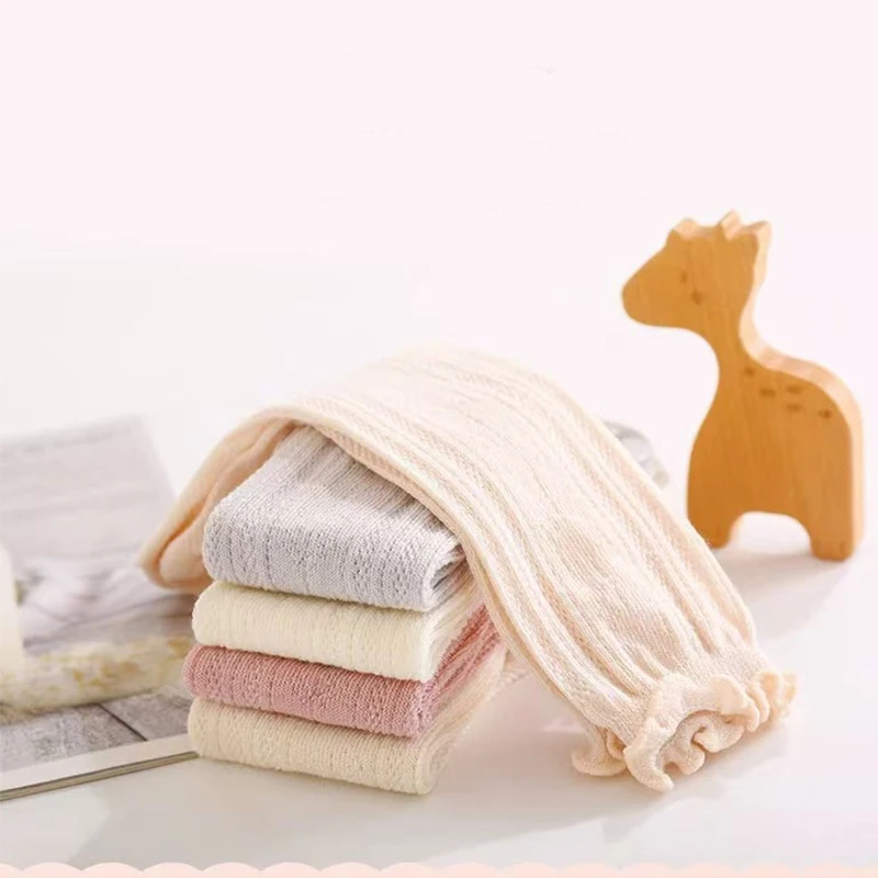 Kids Ruffle Knee High Socks For Baby Girls Hollow Out Soft Cotton Long Socks Multi Color Spring Autumn Daily Wear Toddler Socks