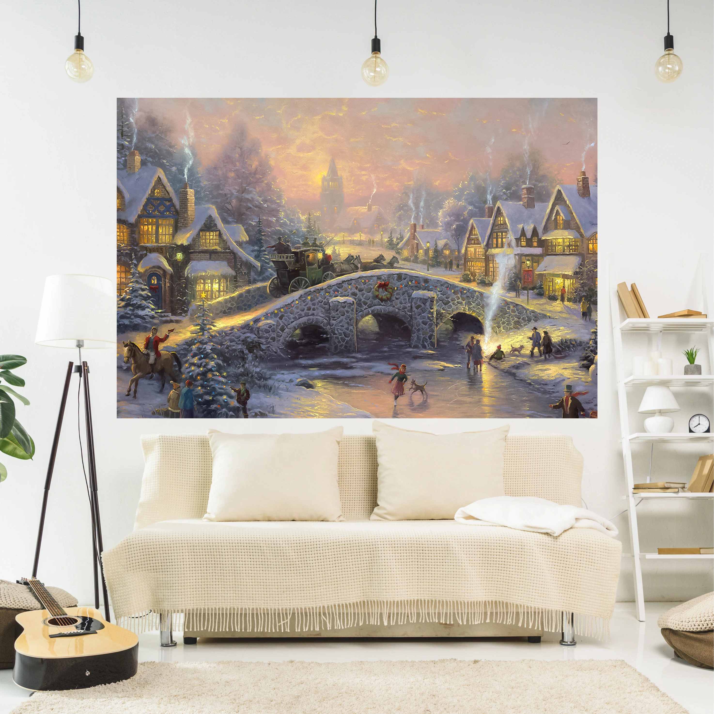 XxDeco Christmas Art Tapestry Landscape Oil Painting Printed Wall Hanging Carpets Bedroom Or Home For Decoration