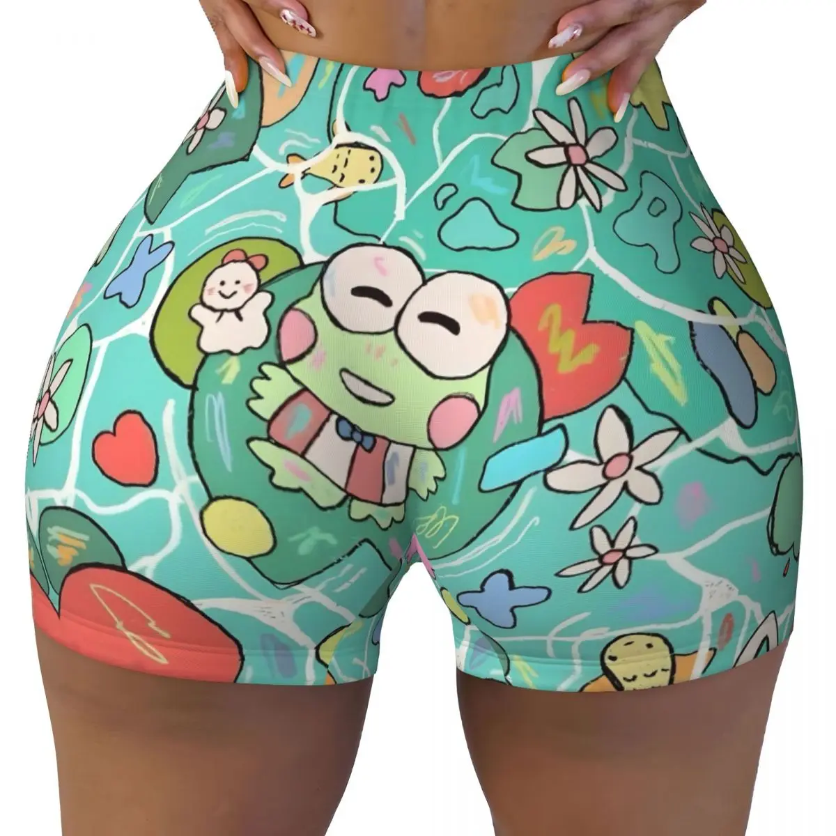 

Custom Cute Kerokero Keroppi Workout Байкерские шорты для бега Женские шорты для йоги в тренажерном зале