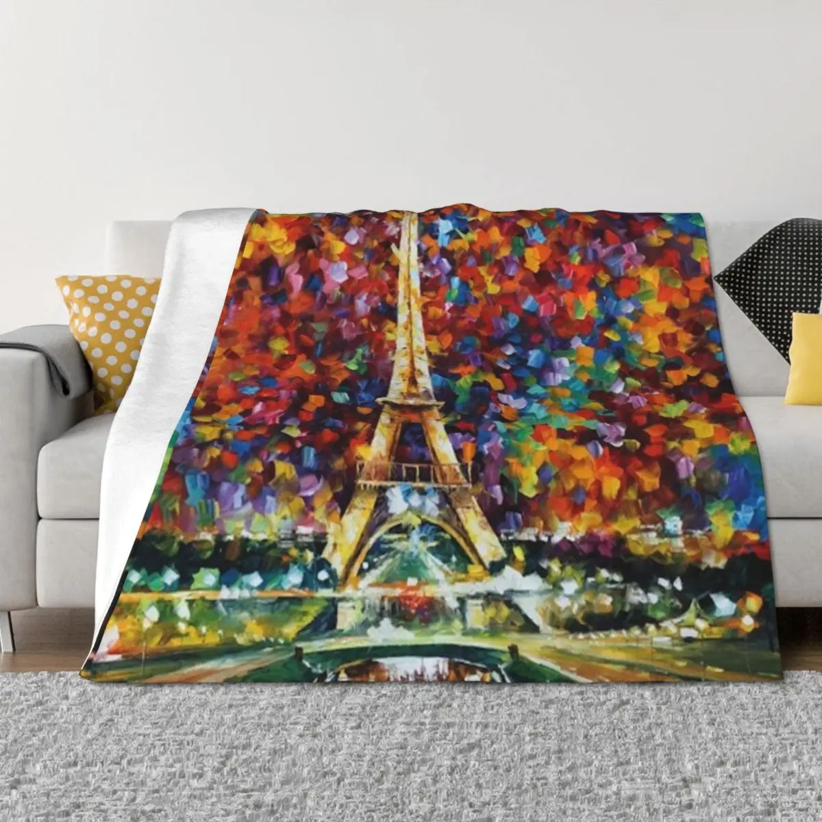 

Paris Eiffel Tower at night - oil painting on canvas Throw Blanket Heavy Soft Plaid Summer Beddings Blankets