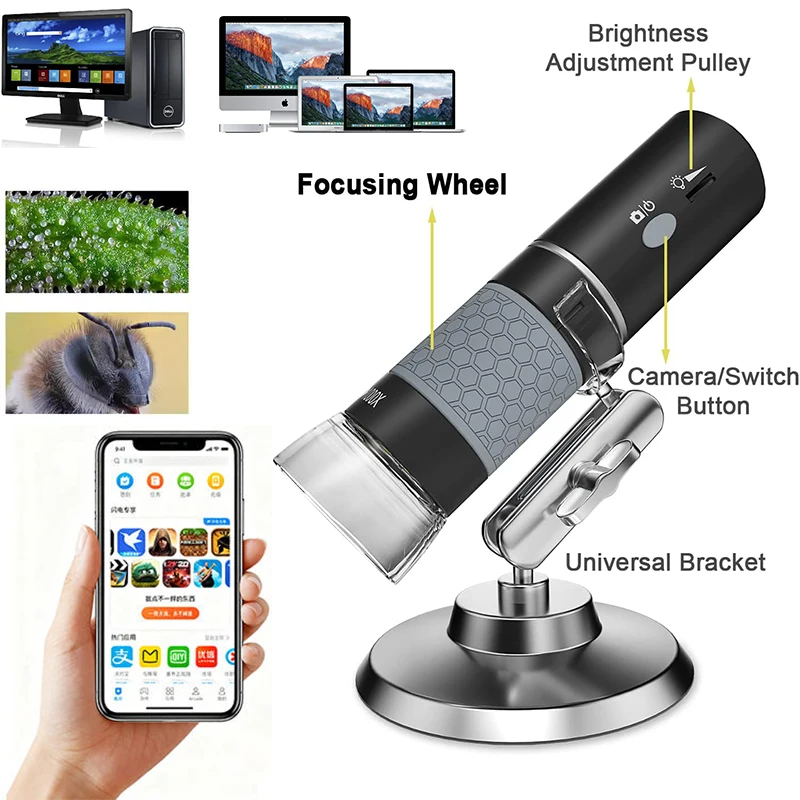 50 to 1000X HD 4K Wifi Digital Microscope Mini Camera USB Magnifier Handheld Endoscope Coin Circuit Repair for Soldering Phone