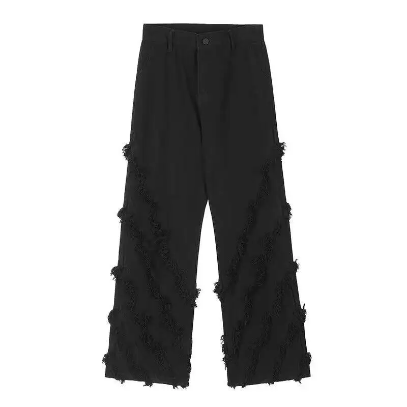 LUZHEN 2026 New Solid Color Original Burr Patchwork Niche Design Slim Straight Casual Jeans Men Trendy Handsome Trousers JY7846