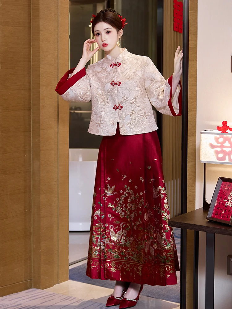 

New Chinese Sle Materni Wedding Dr Large Size Women's Formal Gown Can Be Worn on Daily Basis Hand Embroidered High Waist