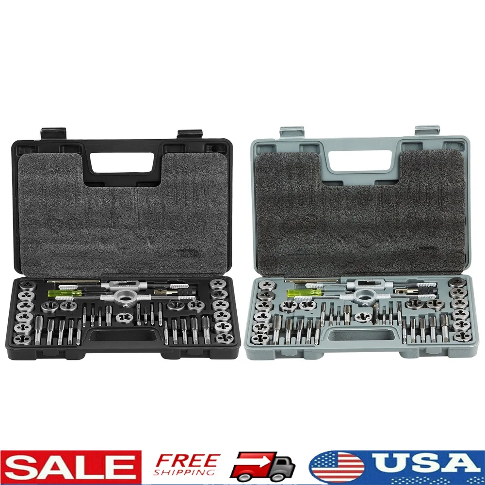 

80PC Tap and Die Set Professional Tapered and Plug Taps Durable Tool Box Hexagonal Die Portable Threading Kit with Wrenches and