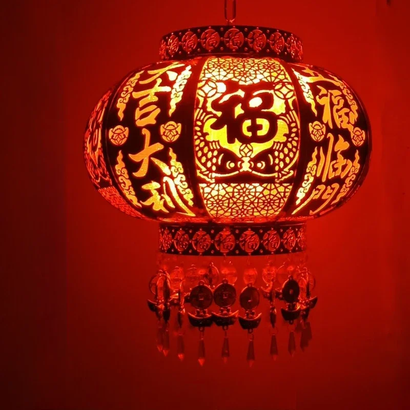 

New Chinese Style PVC Balcony Rotating Red Lantern Wedding Entrance Door Housewarming Spring Festival Festive Led Decoration