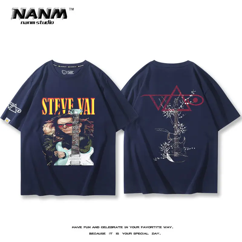 

Американский рок-гитарист Steve & Middot Fan Steve Vai, мужская летняя хлопковая свободная мужская футболка с короткими рукавами Rock Heavy Gold