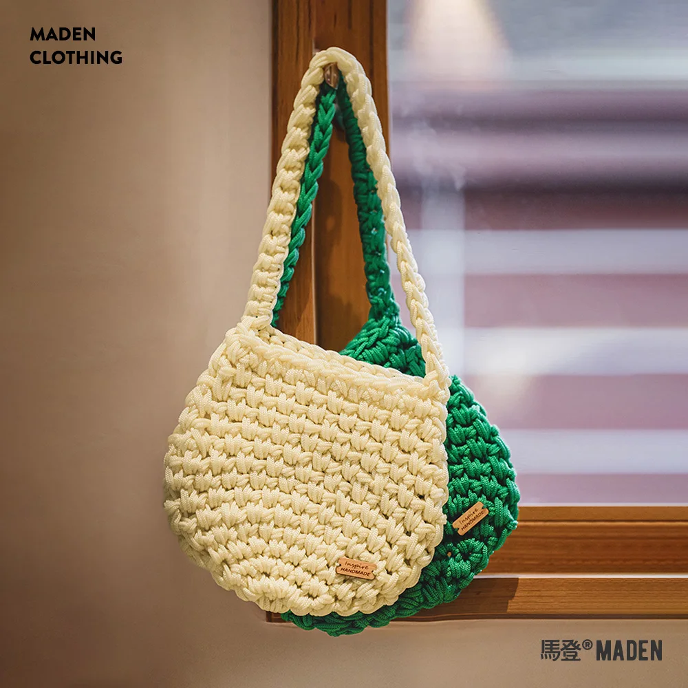 Maden جديد بلون المنسوجة شبكة حقيبة المرأة خمر القمح نمط اليدوية حقيبة كتف محفظة عادية تنوعا حقيبة يد خضراء