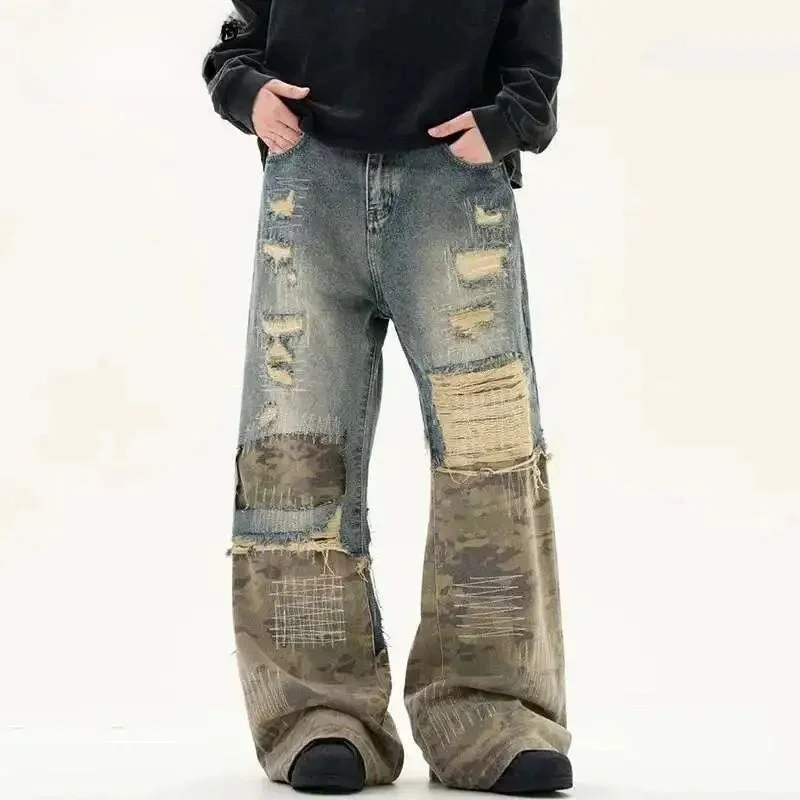 

IEFB High Street Men's Jeans Crewel Embroidery Camouflage Pattern Summer 205 Cleanfit Sle Neutral Polyde Fabric