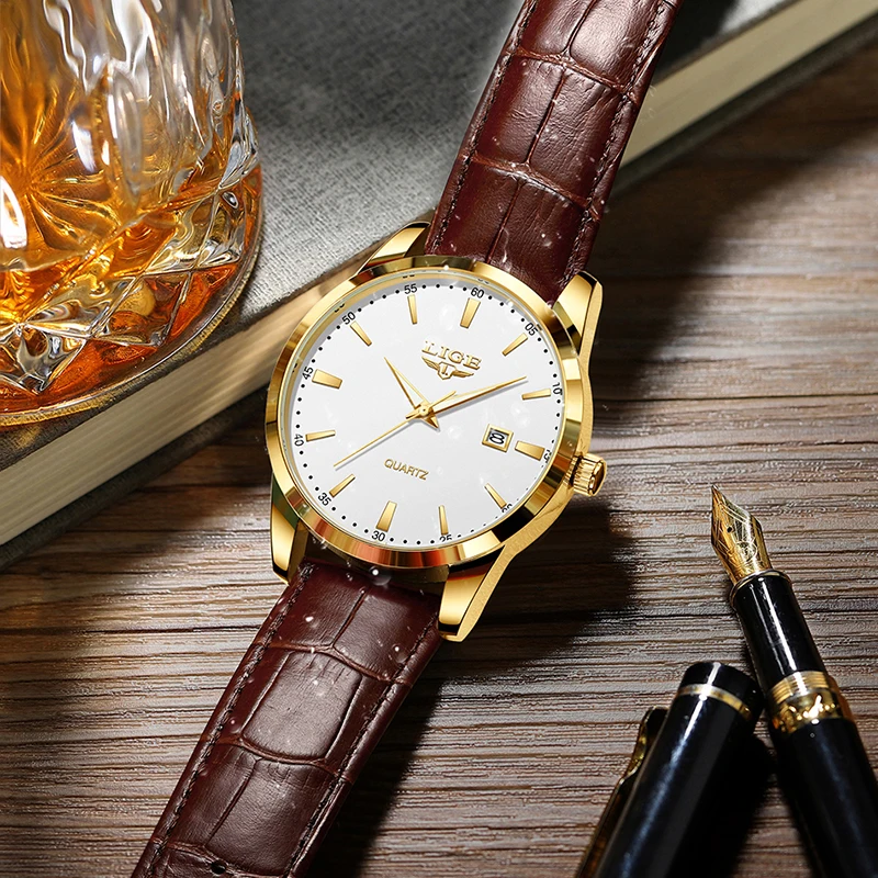 LIGE Simple Dial Quartz Woman Watch Retro Elegant Fashion Luxury Classic Leather Casual Sport Waterproof Luminous Ladies Watches