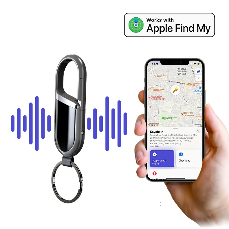 Gantungan kunci pintar, bluetooth Anti hilang airtag gantungan kunci alarm GPS Apple find my key tracker pencari carabiner gantungan kunci