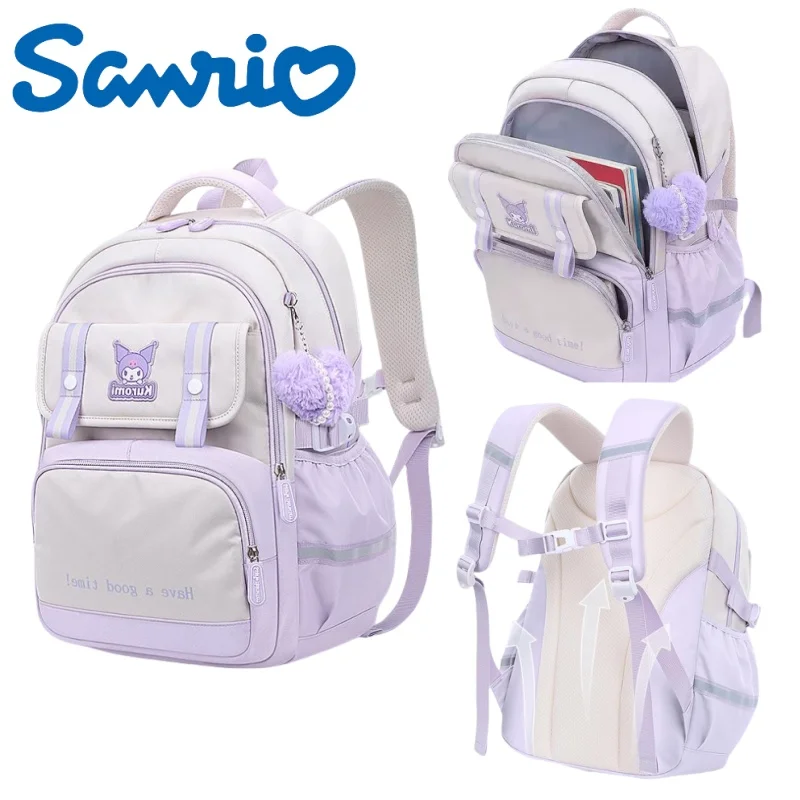 Sanrio Spine Protector School Bag Cartoon Kuromi Large Capacity Portable Load Reduction Backpack Girl's Holiday Gift Commuting