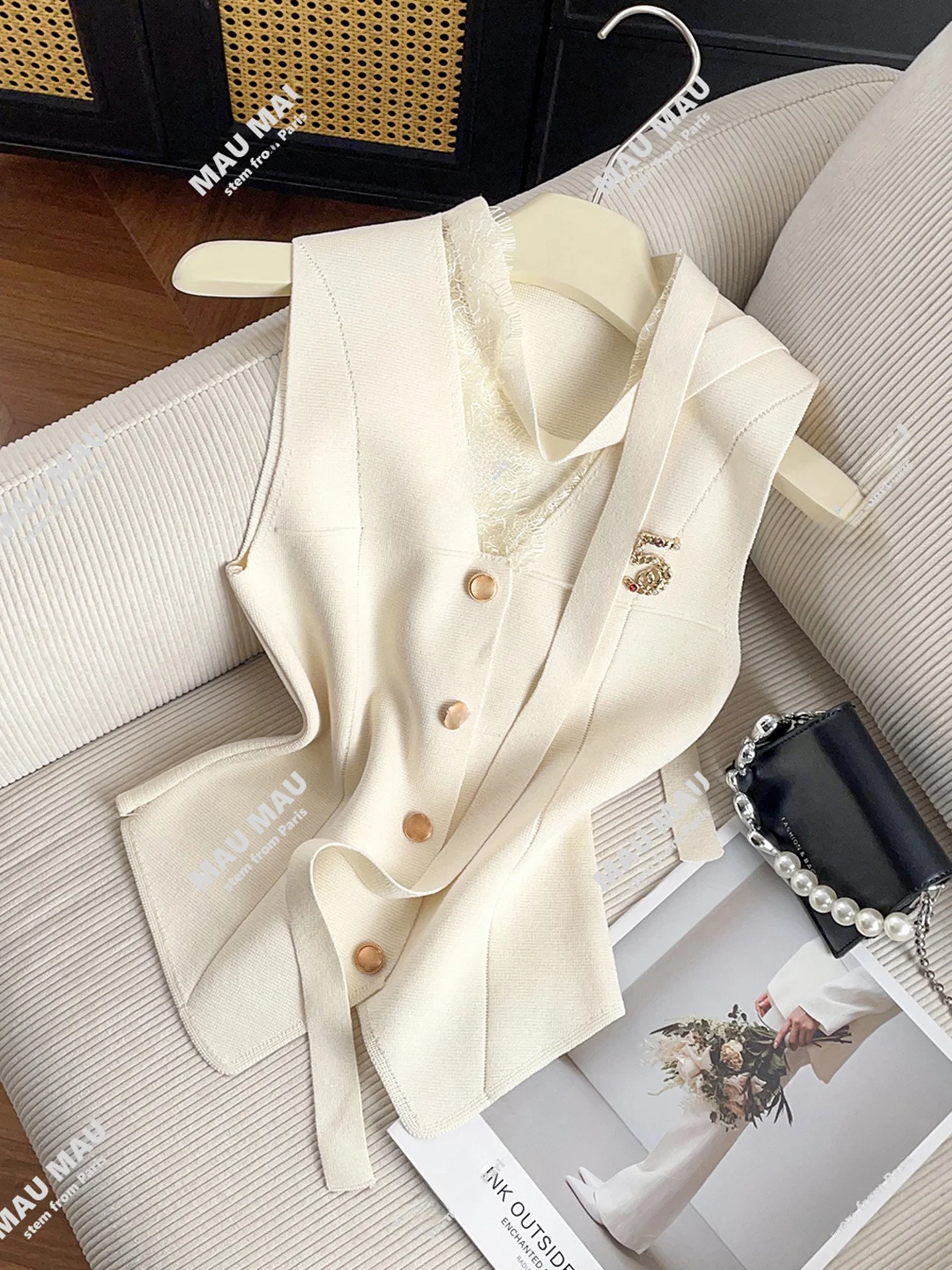 

Высококачественный летний кружевной вязаный кардиган с V-образным вырезом, жилет, топ от Nan You Ele Commute Sle ort, длина, застежка на одной пуговице