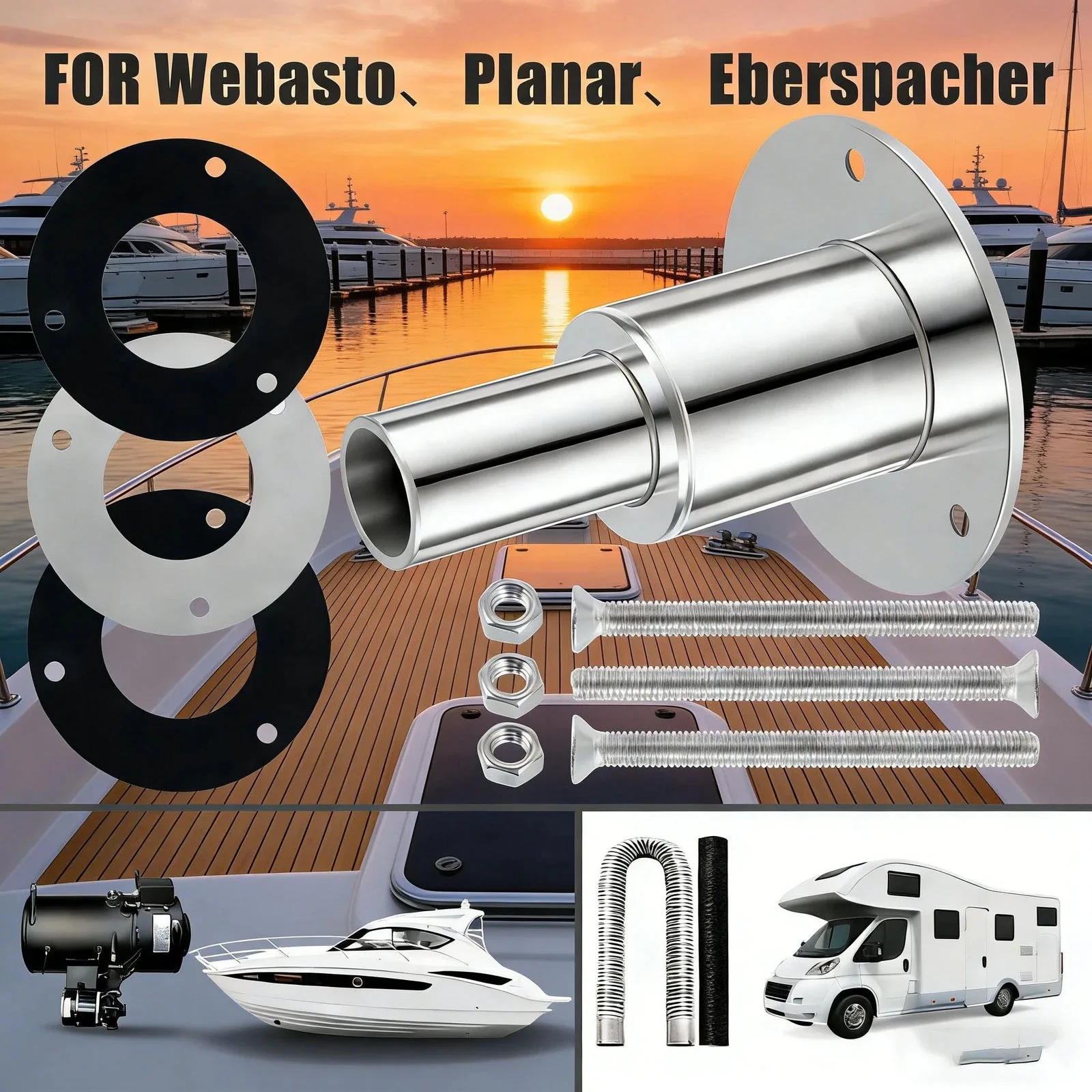 

24-мм фитинг для выхлопной системы через корпус, нержавеющая сталь 316, для дизельного отопителя лодки