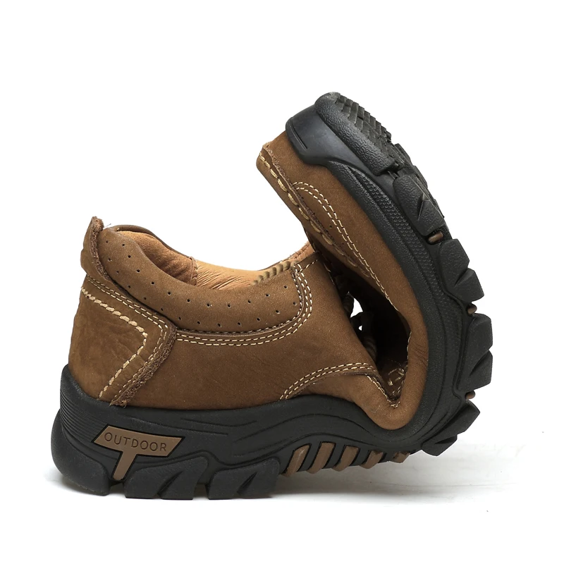 Outdoor Genuine Leather Shoes Men Natural Leather Daily Casual Trekking Hiking Anti-skid