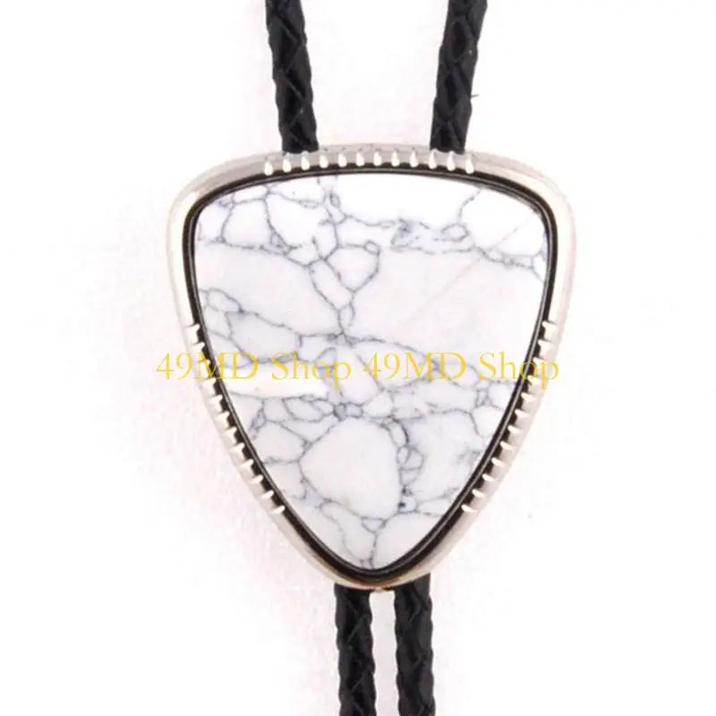 49MD Bolo Tie for Women Men Western Cowboy Bolo Tie Vintage Triangular Stone Leather Rope Necktie Feathered Necklace
