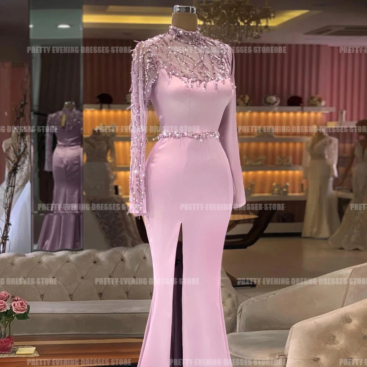 Luxe Veren Moslim Avondjurken Voor Vrouw Zeemeermin Sexy Crystal Side Split Formele Elegante Feest Prom Jurken فساتين السهرة ة