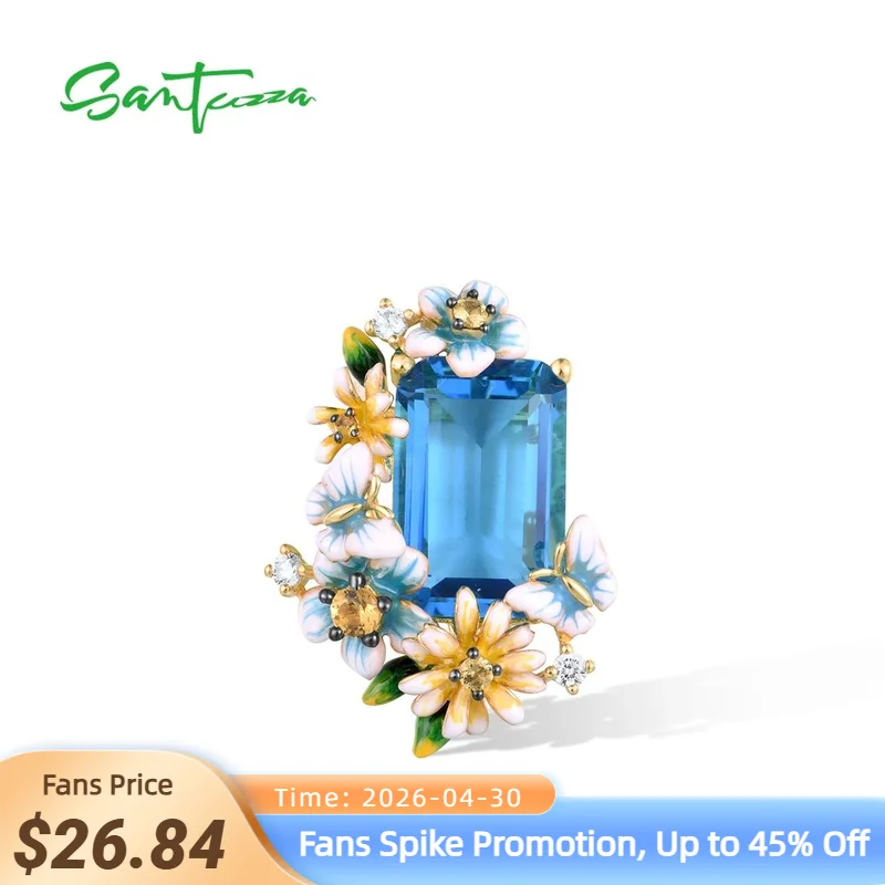 

SANTUZZA 925 Sterling Silver Pendant For Women Octagon Blue Stone Flower Flora Butterfly Enamel Gold Color Wedding Fine Jewelry