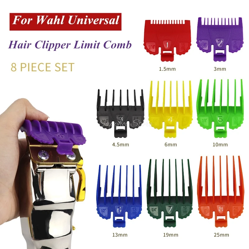 

8pvs/Set For Wahl 8148/8591/8504/81919 Universal Limit Comb Guide Attachment Size Barber Replacement 1.5/3/4.5/6/10/13/19/25mm