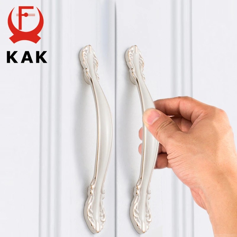 KAK Zinc Aolly Ivory White Cabinet Handles Kitchen Cupboard Door Pulls Drawer Knobs European Fashion Furniture Handle Hardware