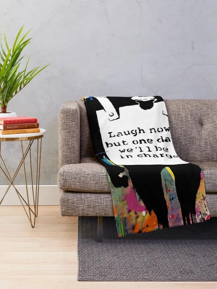 Banksy Animals Graffiti Stencil Art Collage Laugh Now Chimp Throw Blanket Sofa Quilt For Baby Blankets