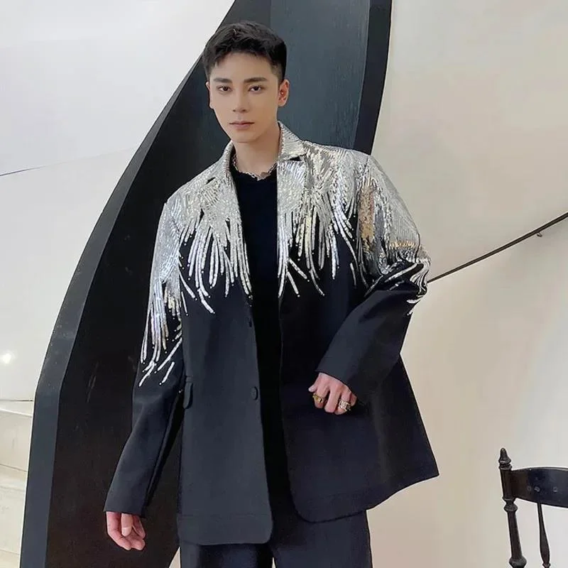 Embroidery Sequin Trendy Casual Men's Blazer Spring New Fashion Male Jacket Streetwear Suit Coat Personality 9Y84O1